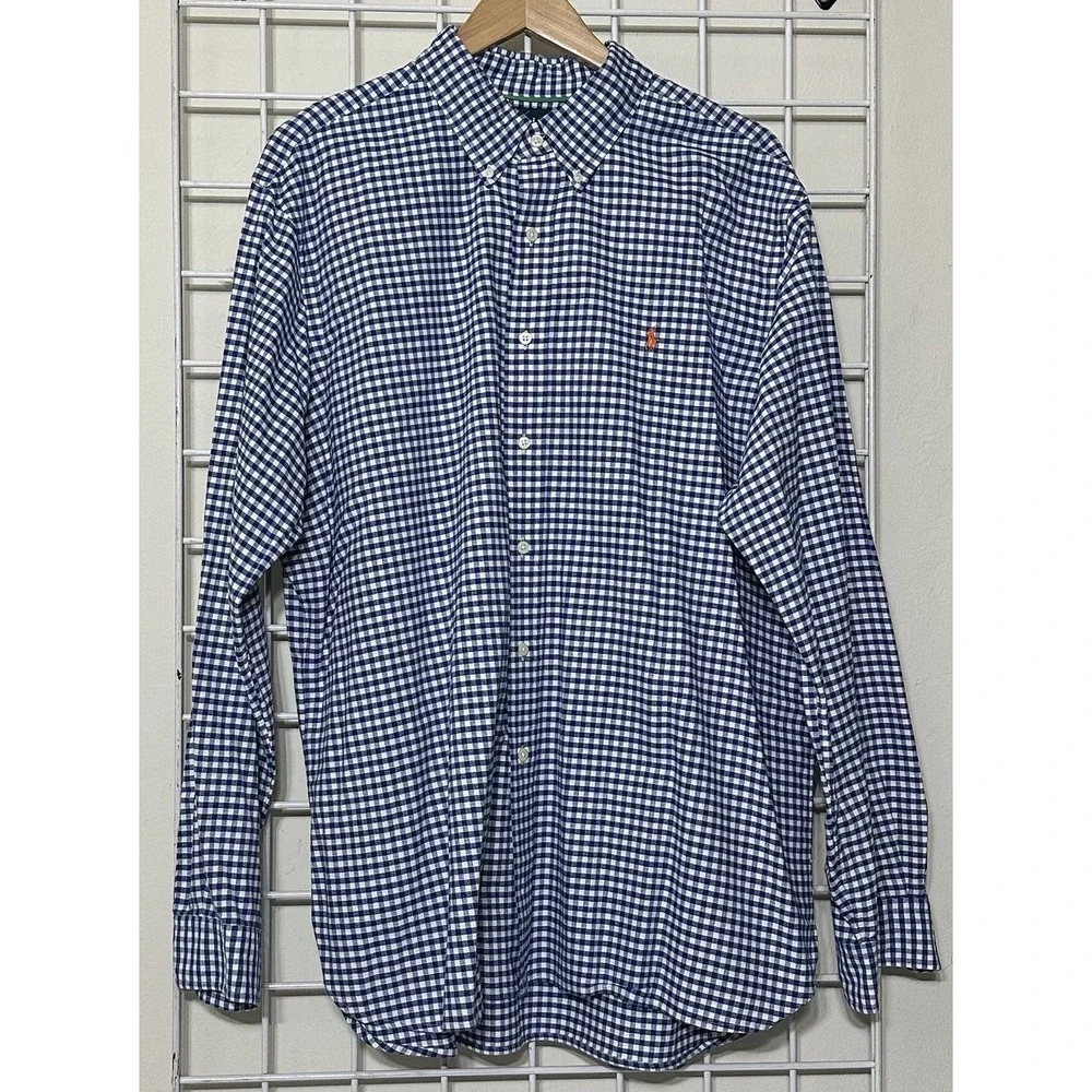 Polo Ralph Lauren Shirt Mens XL Classic Fit Blue Gingham Check‎ Button Up